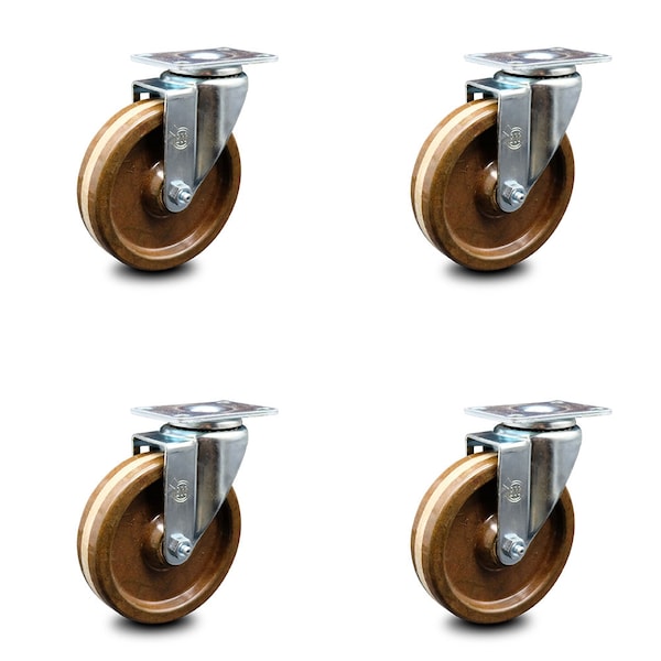 5 Inch High Temp Phenolic Wheel Swivel Top Plate Caster Set